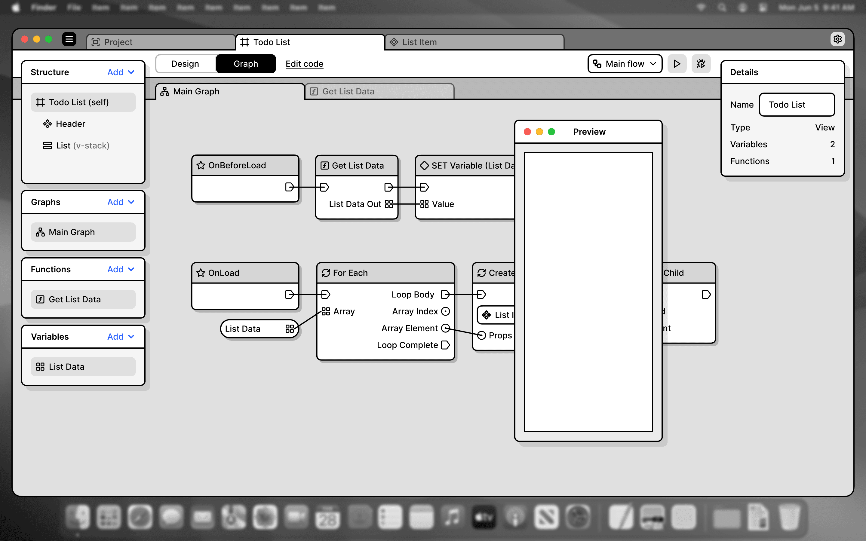 Logic graph with live preview